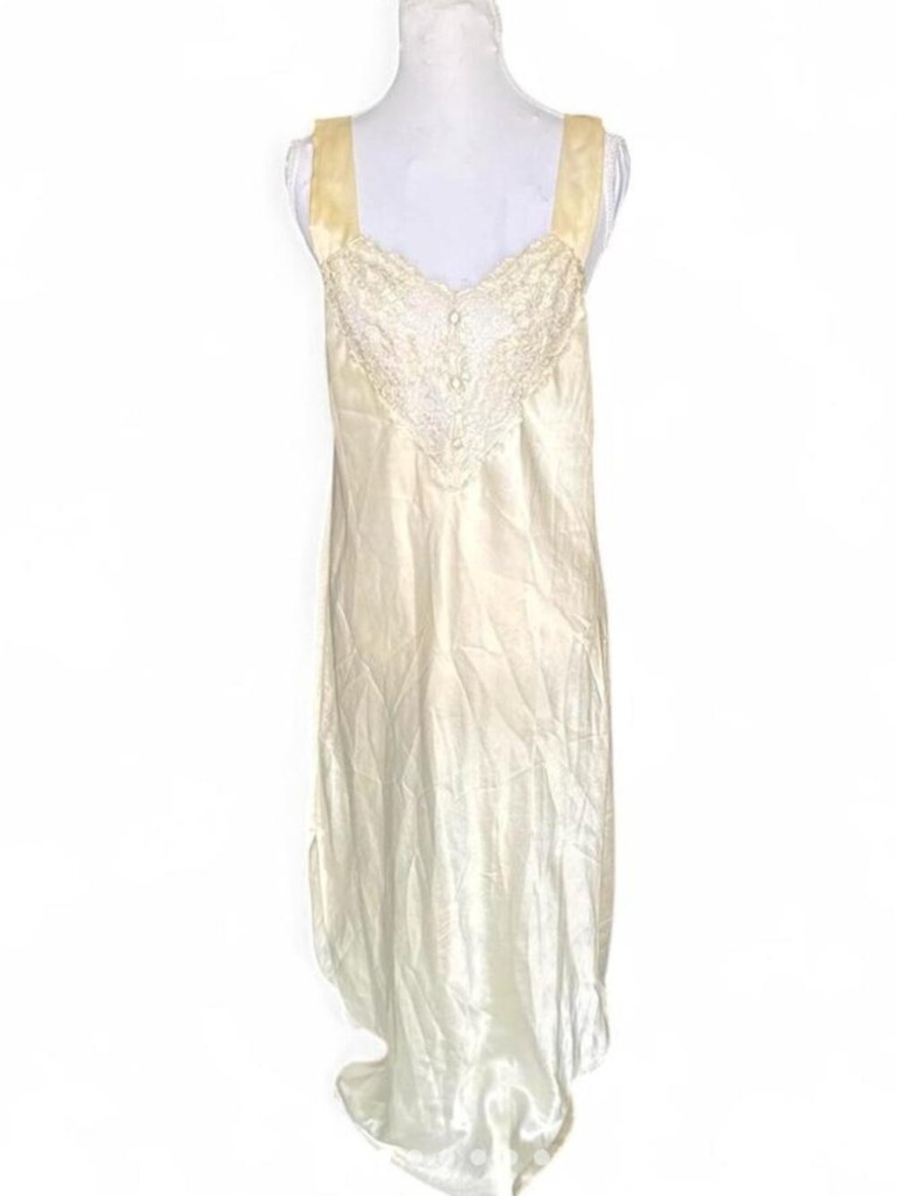 BARBIZON VINTAGE WOMENS SZ SMALL Cream satin slip dress with lace detailing